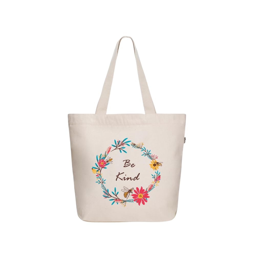 Ecoright Aesthetic Canvas Tote Bag for Women Large Zipper Tote Bags with Pocket, Womens Tote Bag for Yoga, Work, Beach