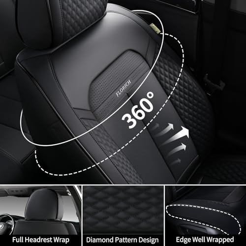 Image of FLORICH 2pcs Car Seat Covers Front Set, Black Car Seat Cover, Breathable Premium Leather Seat Covers, Automotive Vehicle Seat Covers for Cars Trucks Vans SUVs Sedans (2 Packs, Black)