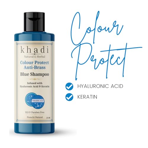 Image of Khadi Colour Protect Anti Brass Shampoo Infused with Hyaluronic Acid & Keratin | Smooth & Frizz-Free Hair | Khadi Herbal Shampoo for Women & Men | Sulfate, SLS & Paraben Free 210 ml