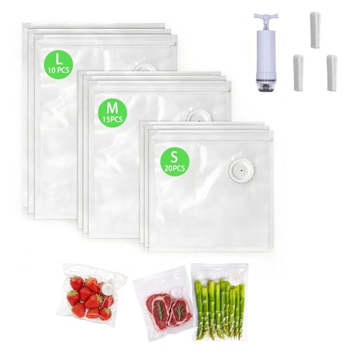 Reusable Vacuum-sealed Bags, 45 Pcs (S/M/L), BPA-free. These Vacuum Food