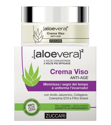 Aloevera² Crema Viso Anti-Age, con Acido Ialuronico e Collagene, per Pelli Sensibili