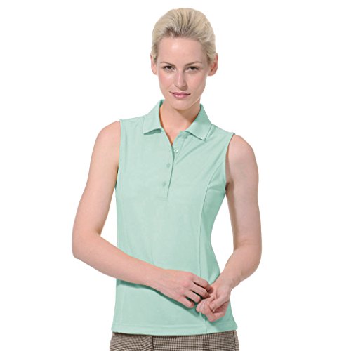 Monterey Club Women's Sleeveless Pique Solid Polo Shirt #2064 (Beach Glass, Small)