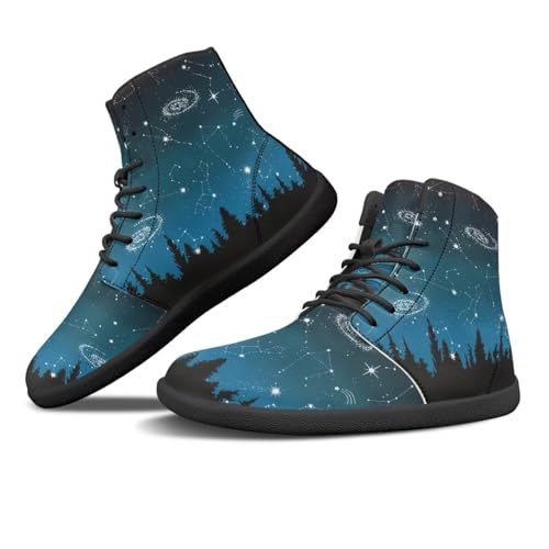 Binienty Galaxy Forest Deisgn High Top Running Shoes for Women Men, Men's Fashion Lace-up Barefoot Waterproof Field Shoes for Outdoor Camps, US 10