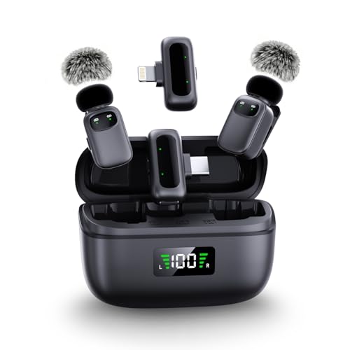 METTOMUS T1 mini Wireless Lavalier Microphone for Android/PC/Tablets with Charging Case, Clip On Microphone Third-Level Noise Reduction 30H Battery Life, Tiny Mic for Content Creators Video Recording
