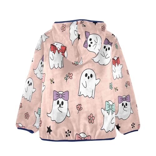 Cute Ghosts with Bows and Flower Toddler Fleece Jacket Girl Boys Hooded Fleece Jacket Coat Warm Outwear Zip-up 3-10T2