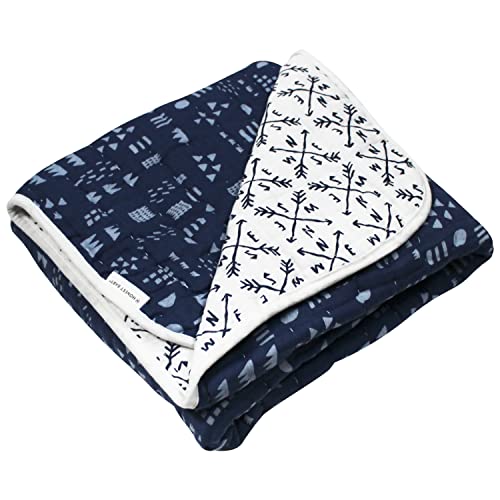Image of HonestBaby Hand-Quilted Baby Blanket Reversible 100% Organic Cotton for Infant Boys, Girls, Compass /Pattern Navy, One Size