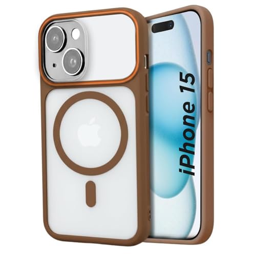 Image of AIBEX Magnetic Compatible Shockproof Case for iPhone 15 - Slim Protective Back Cover with Camera Lens Protection, Strong Magnetic Support, Anti-Slip Grip, Military Grade Drop Protection (Brown)