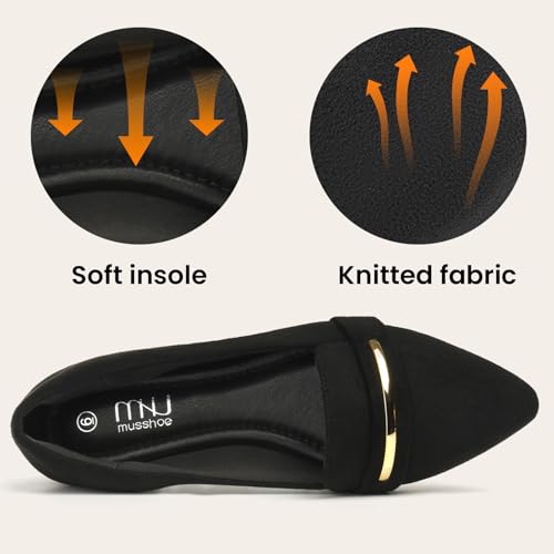 Image of MUSSHOE Loafers for Women Pointed Toe: Dressy Gold Bit Flats, Suede BusinessCasual Slip On Shoes for Office Work,Interview & Teacher