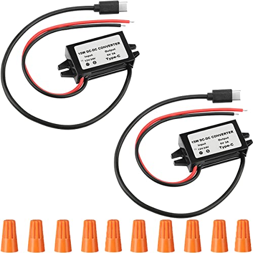 2 pcs DC 8-35V to DC 5V USB C DC DC Converter Buck Module 12V/24V to 5V 3A 15W USB Output Step Down Voltage Regulator Charger with knob Cap