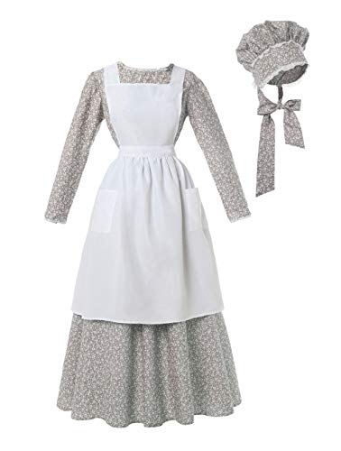 ROLECOS Pioneer Kostüm Kleid Damen Amerikanische Historische Kleidung Bescheidenes Prärie Kolonial Kleid, Helles Kastanienbraun I, L