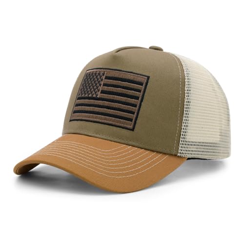 Image of American Flag Trucker Hat for Men Women, Adjustable Snapback Mesh USA Flag Baseball Cap
