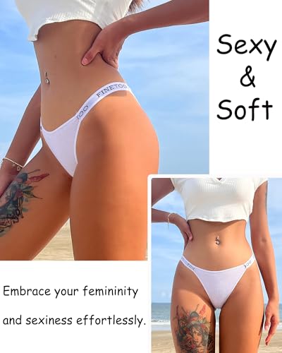 Image of FINETOO Womens Underwear Cotton High Cut String Bikini Panties Low Rise Hipster Ladies Sexy Cheeky Underwear 6 Pack