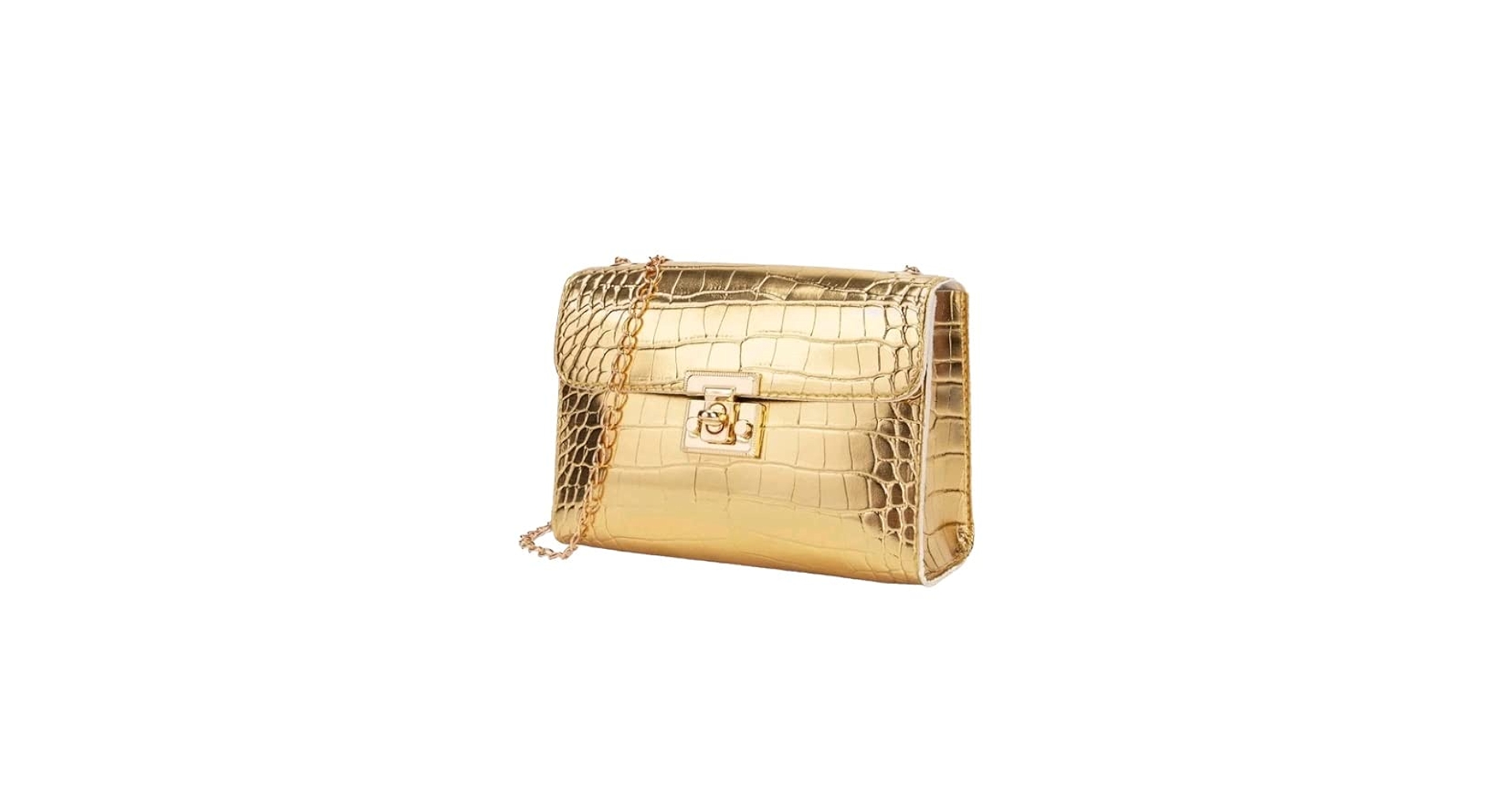 Small Gold Bag with Gold Chain – Gold Shoulder Bag – Leather