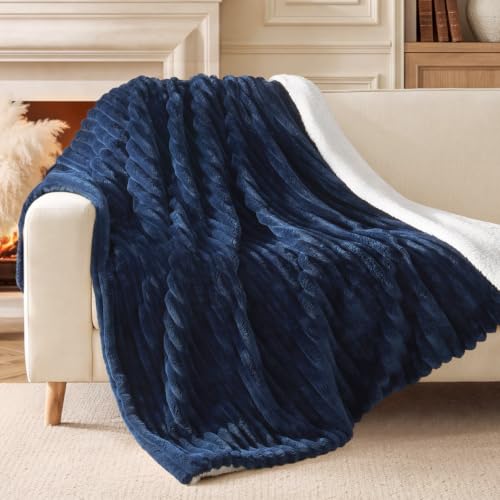 Image of BEDELITE Soft Sherpa Throw Blanket for Couch, Fluffy Gift, Navy, 50x60