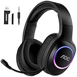 AOC Wireless Gaming Headset Compatible with PS5/4, Nintendo Switch, PC, Bluetooth 5.4 & 2.4GHz Gaming Headphones with Noise Canceling Mic, RGB, Type-C, 20ms Latency, 45H, 7.1 Virtual Surround- Black
