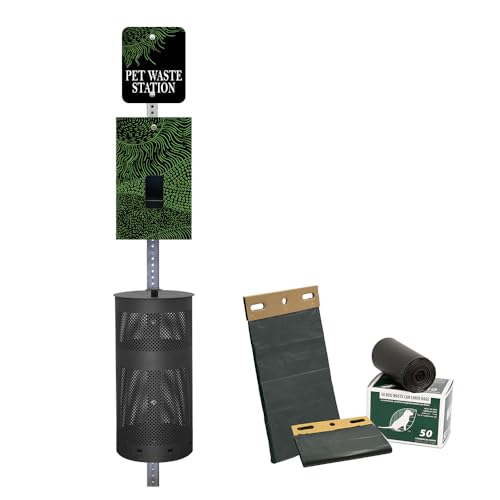 DISPENSE-ART™ collection "Rolling Hills Black" - Custom UV printed design on rust-proof aluminum dog waste station with 400 MittN dog waste bags & 25 can liners - Over 500k stations sold in USA