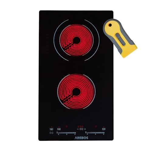 Arebos Placa Vitrocerámica | 3000 W | 2 Fuegos | 30 cm | Controles táctiles del Sensor | Vidrio y...