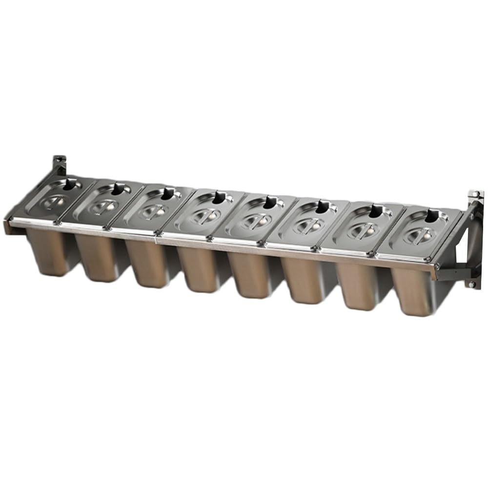 WDSOPK 8 Pans Stainless Steel Wall Mount Spice Rack Depth 4IN,Multiple Retractable Compartments Organizer Holder With Cover Kit,Countertop Storage Seasoning Box (36.2X8.7X7IN)