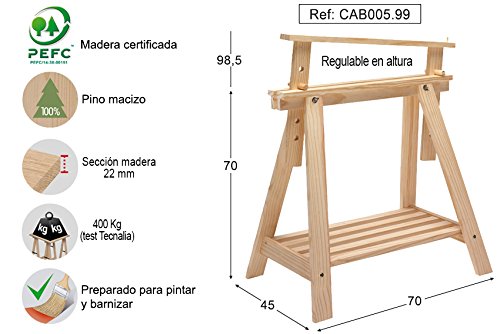 Caballete Archi Tec blanco regulable e inclinable en altura de madera de pino con balda (70/98,7x70x45cm) - imagen 6