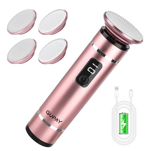 GUPAY Eliminador de callos eléctrico inalámbrico con 4 cabezales de cristal nano, recargable por USB, lima electrónica, dispositivo de pedicura profesional para talones agrietados, callos y callos