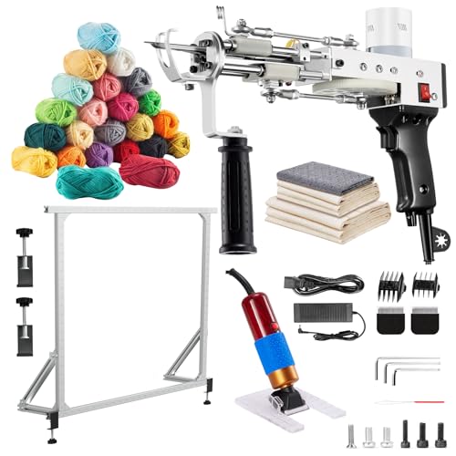 BESGEER Tufting Gun Starter Kit with Metal Frame - 2 in 1 Cut & Loop Pile Carpet Gun, Rug Tufting Gun Kit with Carpet Trimmer Kit and Tufting Frame