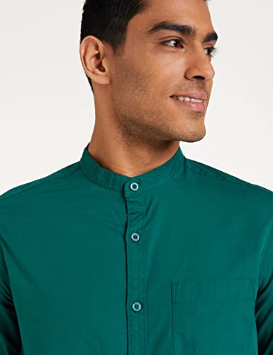 Image of Amazon Brand - Symbol Men's Solid Cotton Shirt | Chinese Collar | Casual | Plain | Full Sleeve | Summer-Regular Fit (Available in Plus Sizes)