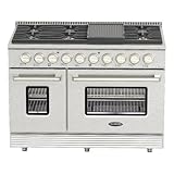 KoolMore 48” Dual Oven Natural Gas Range Stove with 8 Sealed Burners, Griddle, Grill, and Convection Oven for Kitchen Cooking and Baking, 10K BTU Broiler [Stainless Steel] (KM-FR48GL-SS), Silver
