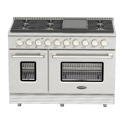 KoolMore 48” Dual Oven Natural Gas Range Stove with 8 Sealed Burners, Griddle, Grill, and Convection Oven for Kitchen Cooking and Baking, 10K BTU Broiler [Stainless Steel] (KM-FR48GL-SS), Silver