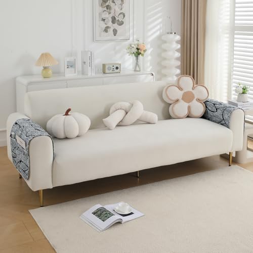 Image of HOKIPO 'Elira Series' Digitally Printed Water Repellent + Waterproof Sofa Armrest Cover with Pockets (2Pcs) - Intense Grey Abstract Floral (NEW-AR-5251-C2*2)