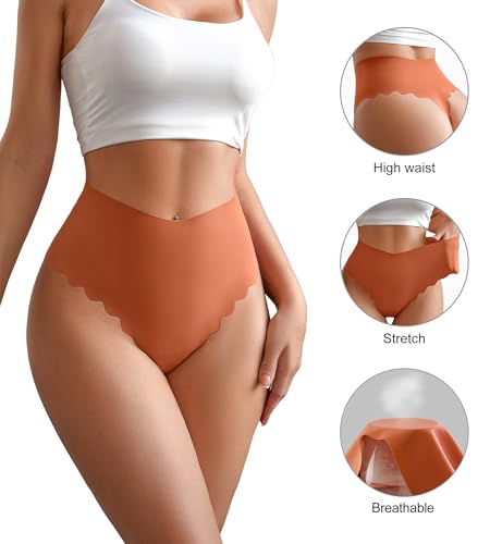 DEANGELMON Seamless thongs for Women Comfortable High Waist Underwear Invisible No Show Wavy Edge Side Panties Pack - Image 3