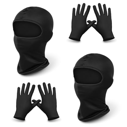 Alaoo Casquette Noire Cagoule, Masque sans Visage avec Gants, Masque Respirant Élastique, Masque Noir Deguisement pour Halloween Mascarade Carnaval Fête Cosplay Ski Motocyclisme Cyclisme,4 pièces