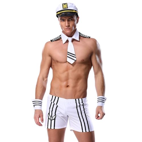 WAZHAKU Tenue à Rayures Sexy Pour Homme - Costume de Serveur, Barman, Officier - Uniforme Marine - Lingerie Sexy - Ensemble Érotique