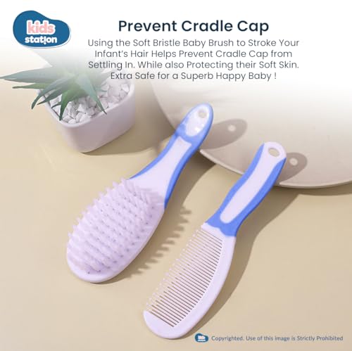 Image of Kids Station Portable Baby Potty Training Seat with 2 Piece Baby Grooming Kit - Potty Training Seat for 1 + Year child - Kids Comb and Hair Brush - Accessories Set for Infants and Toddlers (Blue)