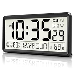 EASYERA 15 '' Large Digital Wall Clock Battery Operated, Atomic Clock with Indoor Temperature and