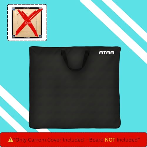 Image of Primium Carrom Board Cover with Strong Handle - Waterproof & Dustproof Nylon Storage Bag, Zipper Chain Closure, Extra Pouch for Coins, Striker & Powder, Lightweight & Durable - Black (30 x 30)