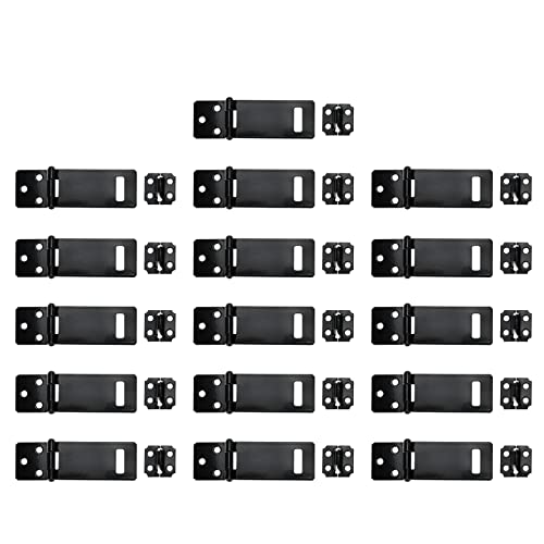 Image of Black Padlock Hasp,Door Slide Latch Lock Sliding Bolt,2.5 Inch | Set of 16,Black Painted Iron Lock,with Screws, for Home Yard Garden