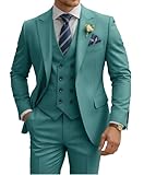 TIJOFA Elegant Suits for Men Turquoise 3 Piece Double Breasted Suits for Men Wedding Groom Slim Fit Turquoise Tuxedo Dress Formal Classic Prom Party Tuxedo One Button Jacket Vest Pants L