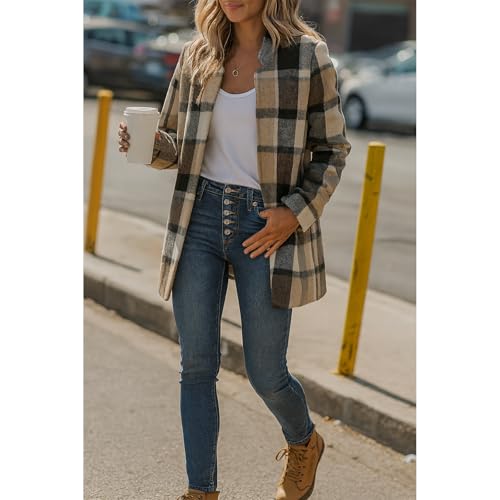 Women's Open Front Long Sleeve Blazer Coat with Pockets, Casual Slim Fit Work Office Jacket, Stand Collar & Zipper Options2