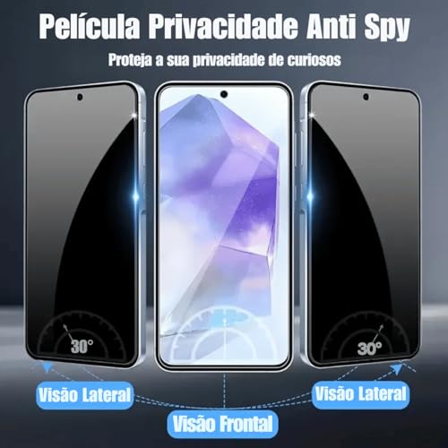 Kit Capa Anti Impacto e Película Privacidade 3D Anti-Spy Compatível Samsung Galaxy A55