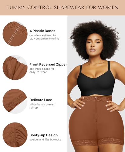 Image of SHAPELLX Shapewear Tummy Control Fajas Colombianas Moldeadoras Butt Lifting Shapewear Shorts For Women (Brown,X-large)