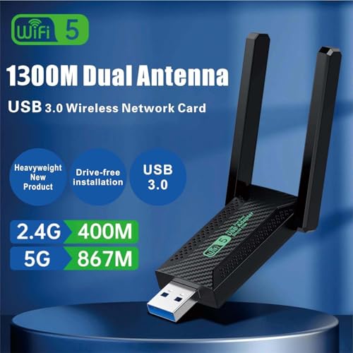 Image of Tobo USB WiFi Adapter,1300Mbps WiFi USB 3.0 Dual Band 5G /2.4G Wireless Network Adapter for Desktop Laptop PC, Dual 2dBi Antennas, Supports Windows 10 /8.1 /8 /7 /Vista. TD-1386WA, Black