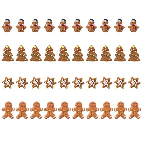 Balacoo Christmas Resin Miniatures Mini Ornaments: 40pcs Mini Gingerbread Snowflakes Xmas Tree Figure Holiday Pendant Charm for Diy Hair Pin Art Craft