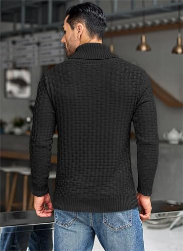 Men's Turtleneck Sweater Shawl Collar, Men's Shawl Collar Pullover Sweater Slim Fit Casual Button Cable Knit Sweaters3