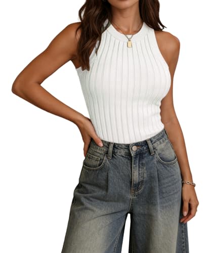 Image of INFITTY Womens Ribbed Tank Tops High Neck Slim Fitted Sleeveless Shirt Basic Knit Casual 2026 Summer Going Out Y2k Clothes