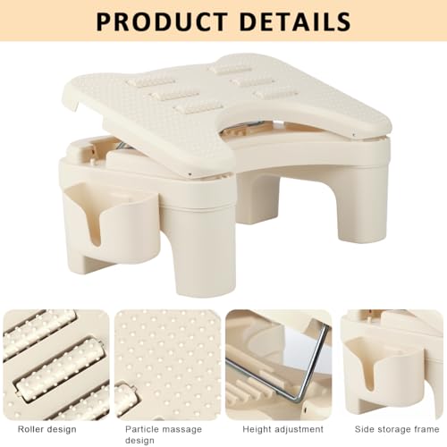Image of HANNEA Folding Foot Rest Ergonomic Footrest Toilet Squat Potty Stool Anti-Slip Foot Rest Stool with Dual Row Massage Rollers Height-Adjustable Leg Support for Home & Office