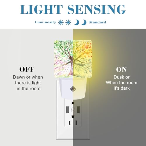 Image of Night Light Plug into Wall Hand Painted Four Season Tree Night Light with Dusk to Dawn Sensor for Kid Girls Boys Women Men Room Decor, Hallway, Kitchen, Bathroom, Nursery, Stairs