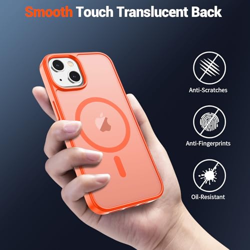 Image of SUPFINE Magnetic for iPhone 15 Case (Compatible with MagSafe) (Military Grade Drop Protection) Slim Translucent Matte Shockproof with Anti-Fingerprint Phone Case, Orange