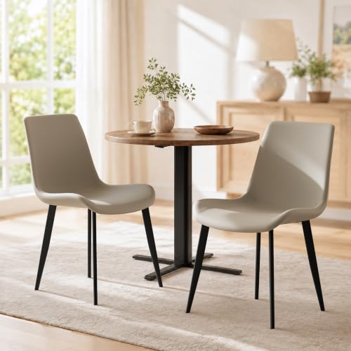 Image of Dining Chairs Set of 6, Kitchen Dining Chairs, Modern Upholstered Kitchen Chairs with Faux Leather and Metal Legs, Dining Room Chairs, Light Grey