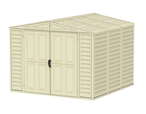 Duramax DuraMate 8 x 8 (5.75 m²) Kunststoff gerätehaus mit Metallfundament set, robuster Metalldachkonstruktion, wartungsfreier Vinylüberdachung, Vinylschuppen, Elfenbein
