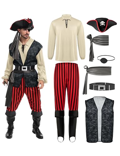 Spooktacular Creations Fantasia de pirata bege para homem adulto para Halloween, festa à fantasia, truque ou trato, festa de cosplay